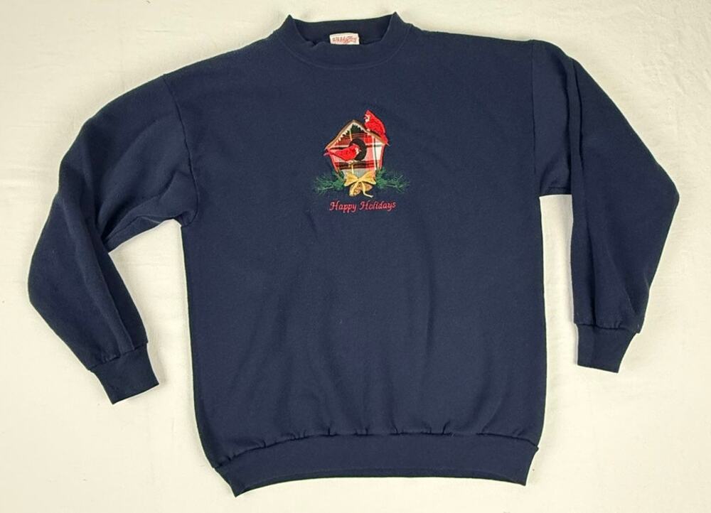 90s Holiday Time Dark Navy Blue Cardinal Sweatshirt - M